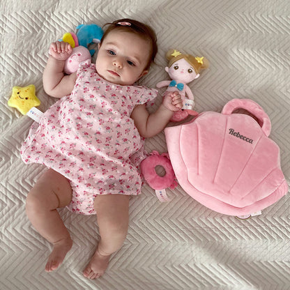 Personalized Baby's First Mermaid Shell Bag Sensory Toy Plush Playset