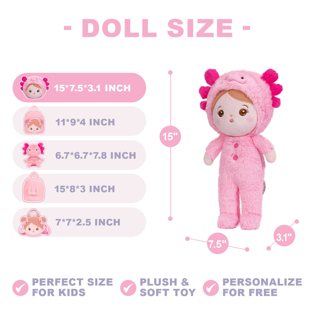 Personalized Pink Newt Girl Doll + Backpack