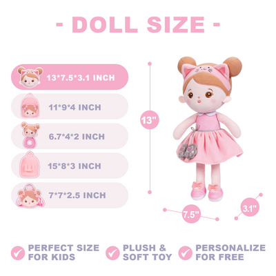 Personalized Pink Cat Plush Baby Girl Doll