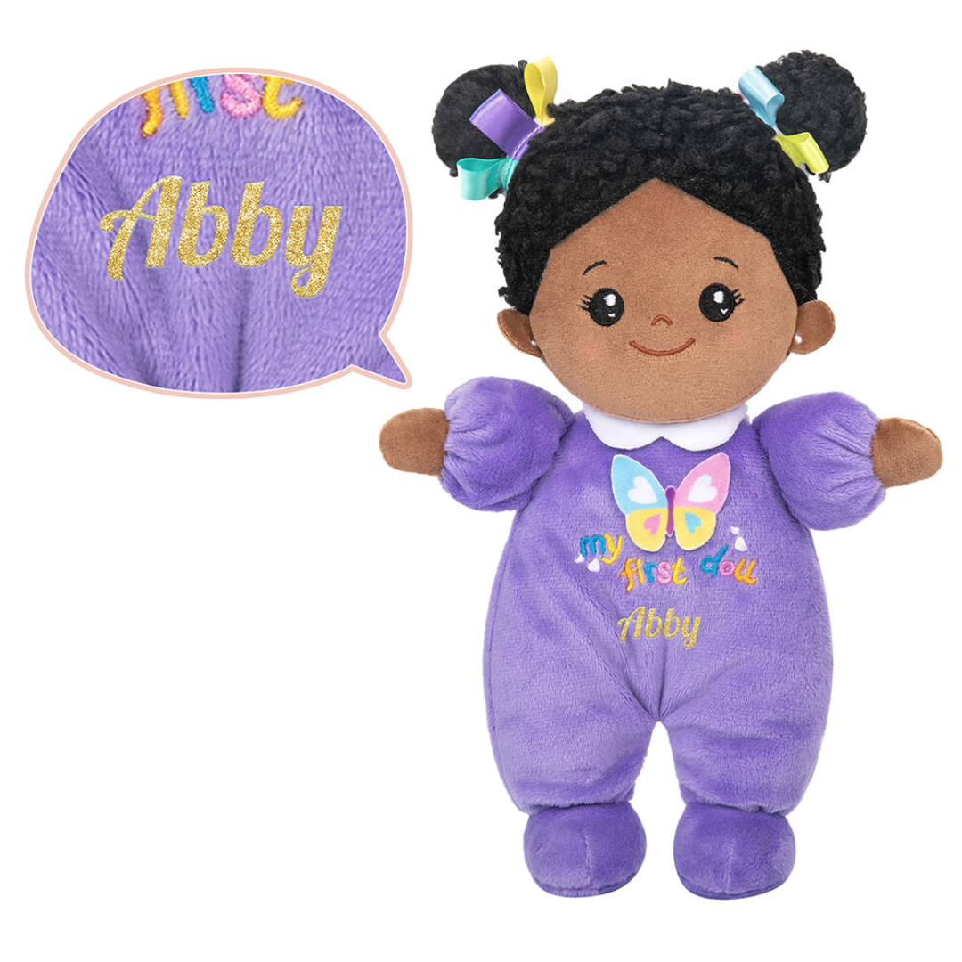 Personalized Deep Skin Tone Plush Doll & Backpack Giftset