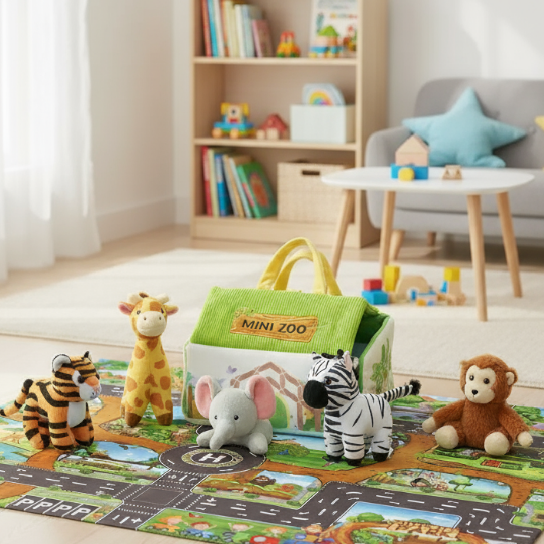 Personalized Plush Mini Zoo Toy Set with 5 Wild Stuffed Animal