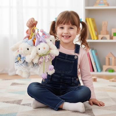 Set of 5 Dress-Up Bunny Buddies Keychain Dolls