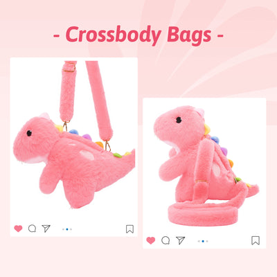 Pink T Rex Dinosaur Plush Toy with Babies, with Crossbody Strap
