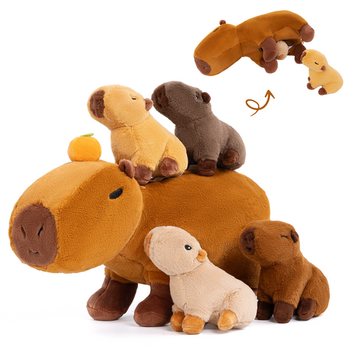 Capybara Family with 4 Babies Plush Playset Animals Stuffed Gift Set