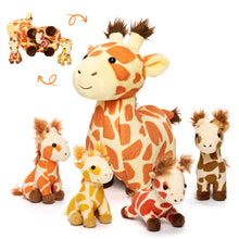 Load image into Gallery viewer, Giraffe Family Plush Toy Set With 4 Baby Giraffes