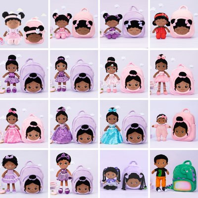 Personalized Deep Skin Tone Plush Doll & Backpack Giftset