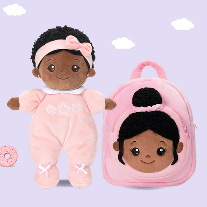 Personalized Deep Skin Tone Plush Doll & Backpack Giftset
