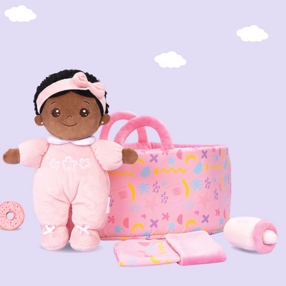 Personalized Deep Skin Tone Plush Doll & Backpack Giftset