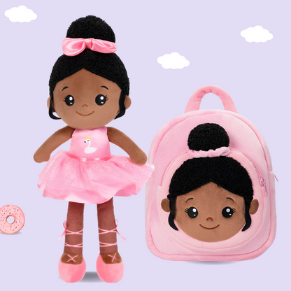 Personalized Deep Skin Tone Plush Doll & Backpack Giftset