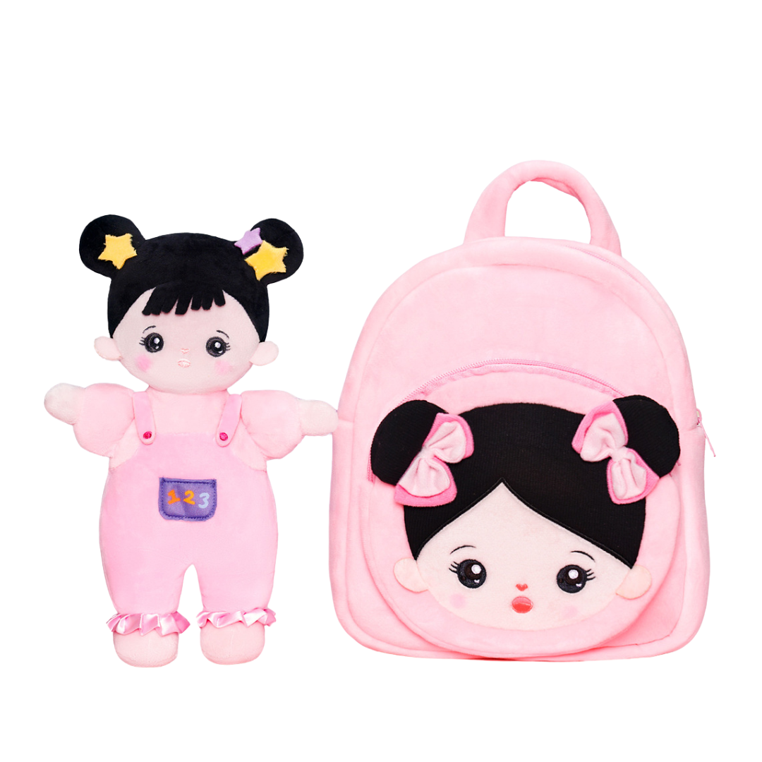 Personalized Black Hair Mini Plush Rag Baby Doll & Gift Set