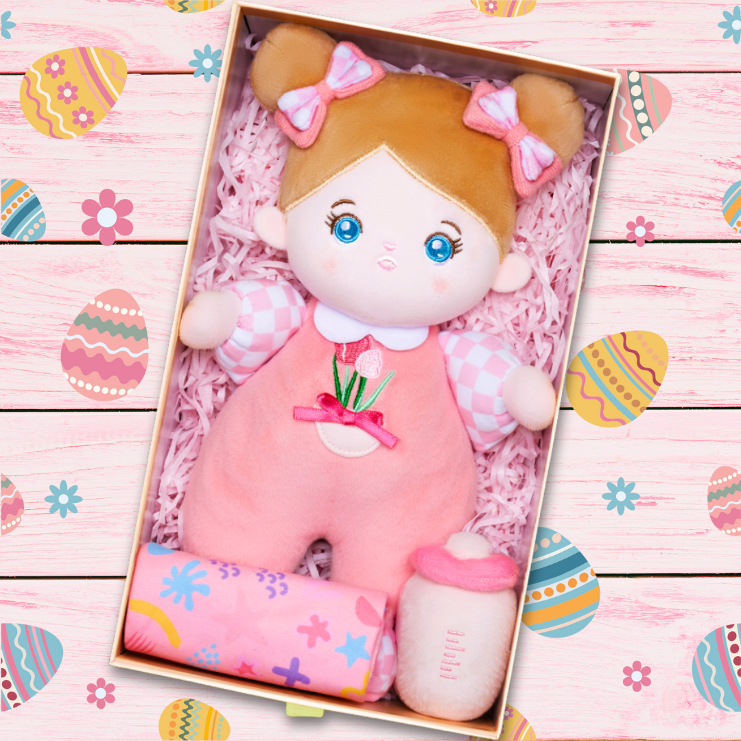 Easter Gift Box Plush Baby Girl Doll with Bottle Blanket