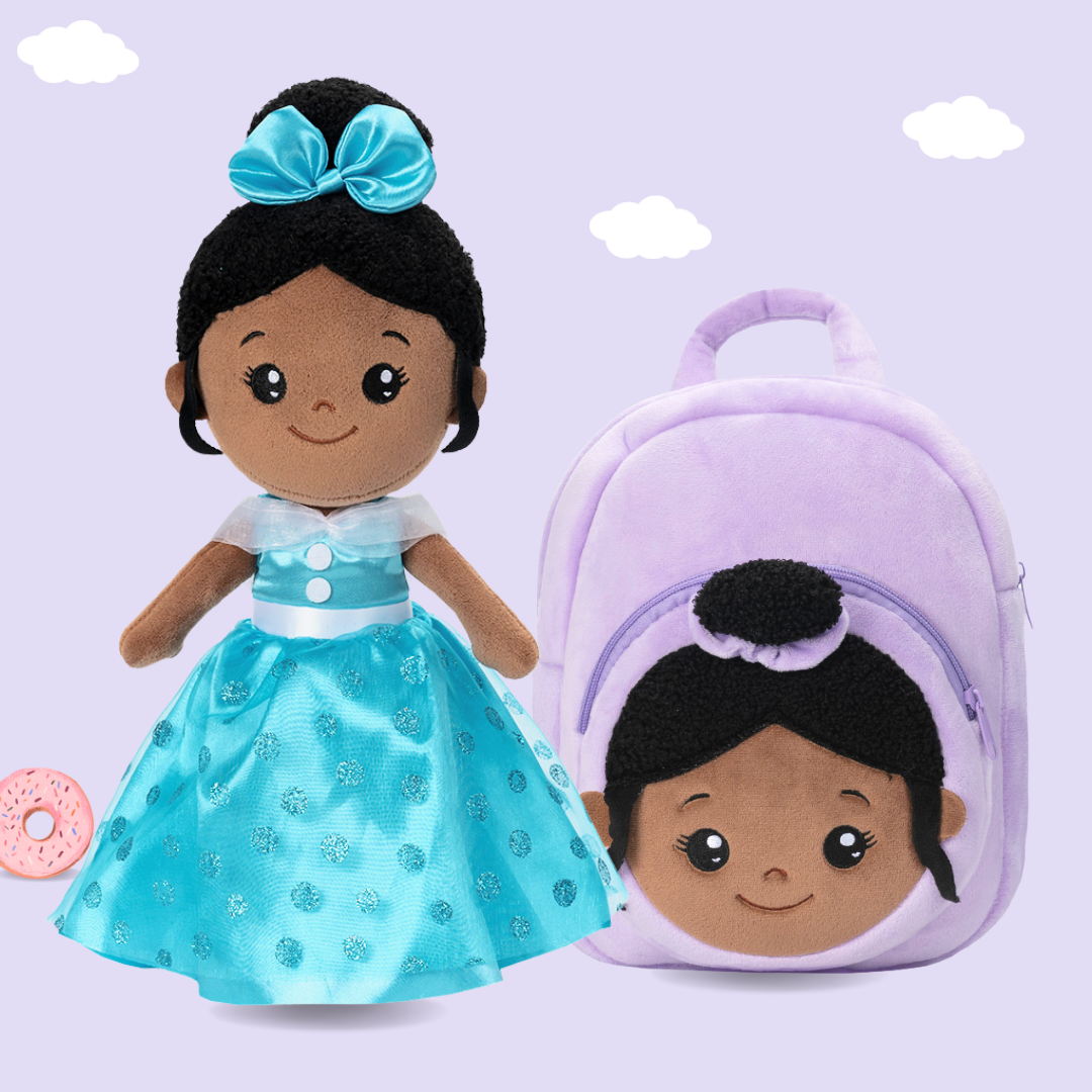 Personalized Deep Skin Tone Plush Doll & Backpack Giftset