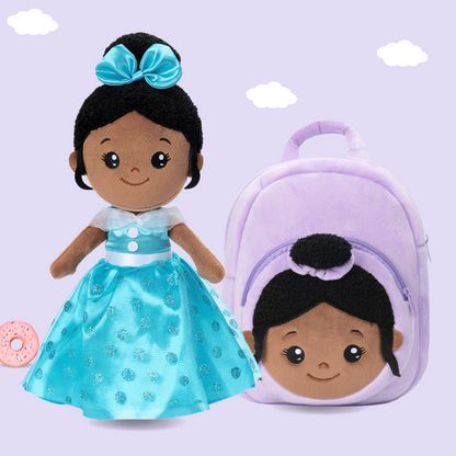 Personalized Deep Skin Tone Plush Doll & Backpack Giftset