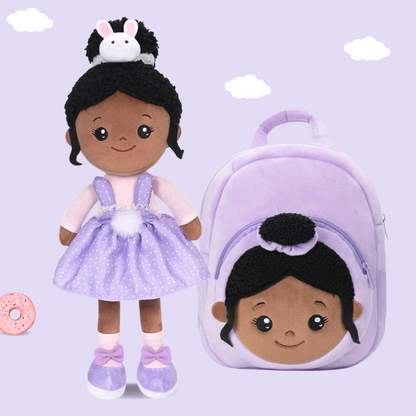 Personalized Deep Skin Tone Plush Doll & Backpack Giftset