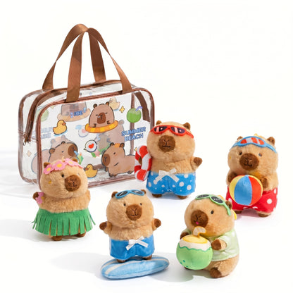 Capybara Summer Beach Adventure 6-Piece Plush Playset with Splash Bag (Ages 2-6)