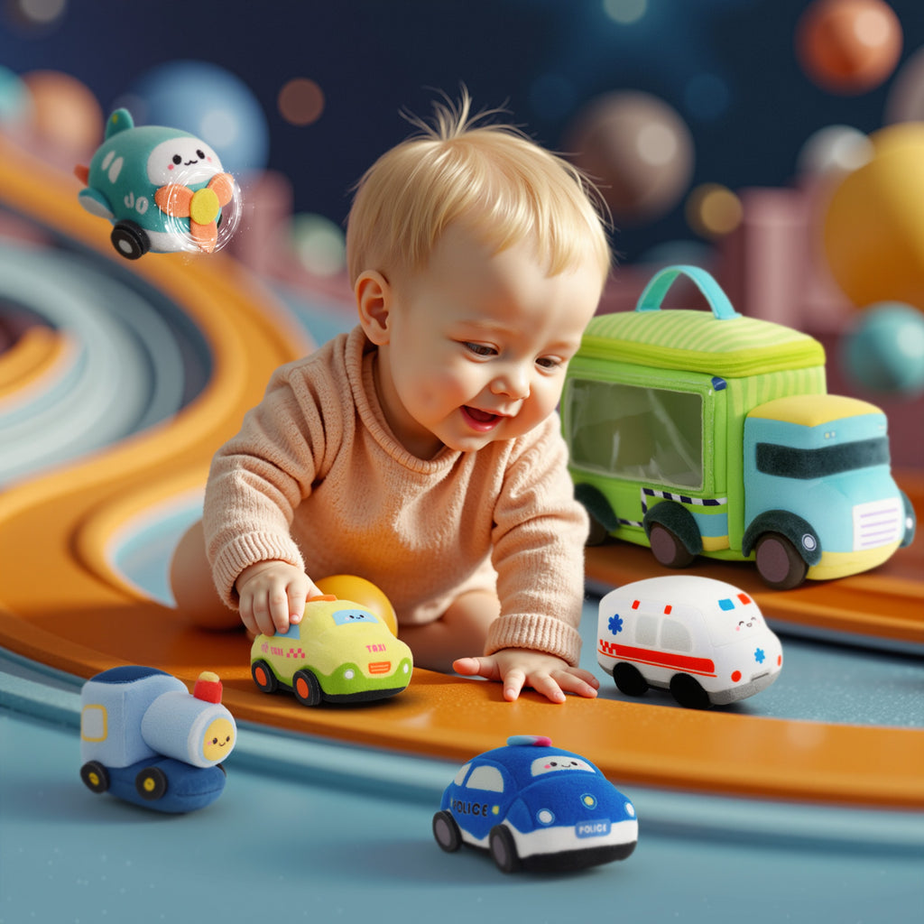 Personalized Baby's First Cars Sensory Toy Plush Playset