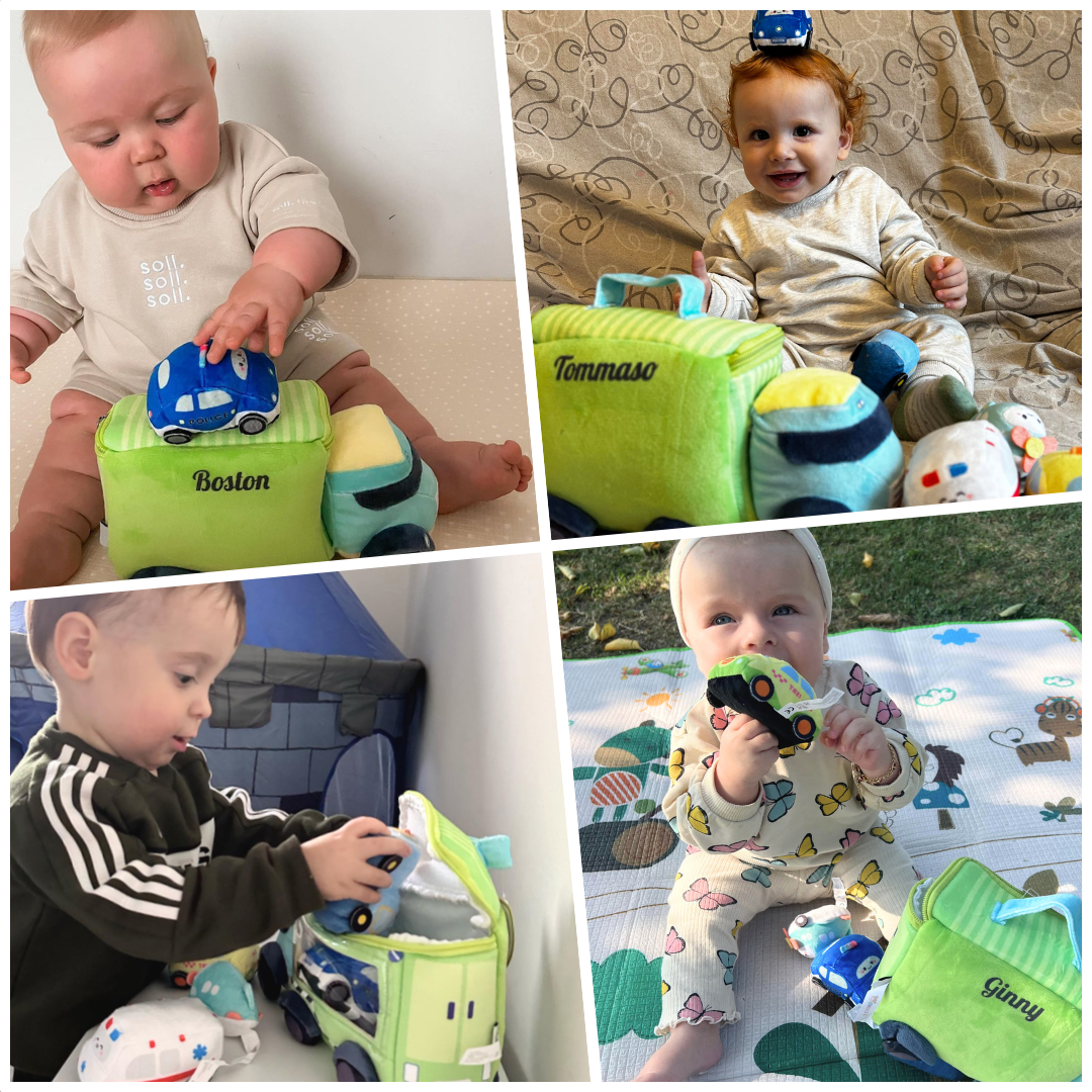 Personalized Baby's First Car Sensory Toy Plush Playset