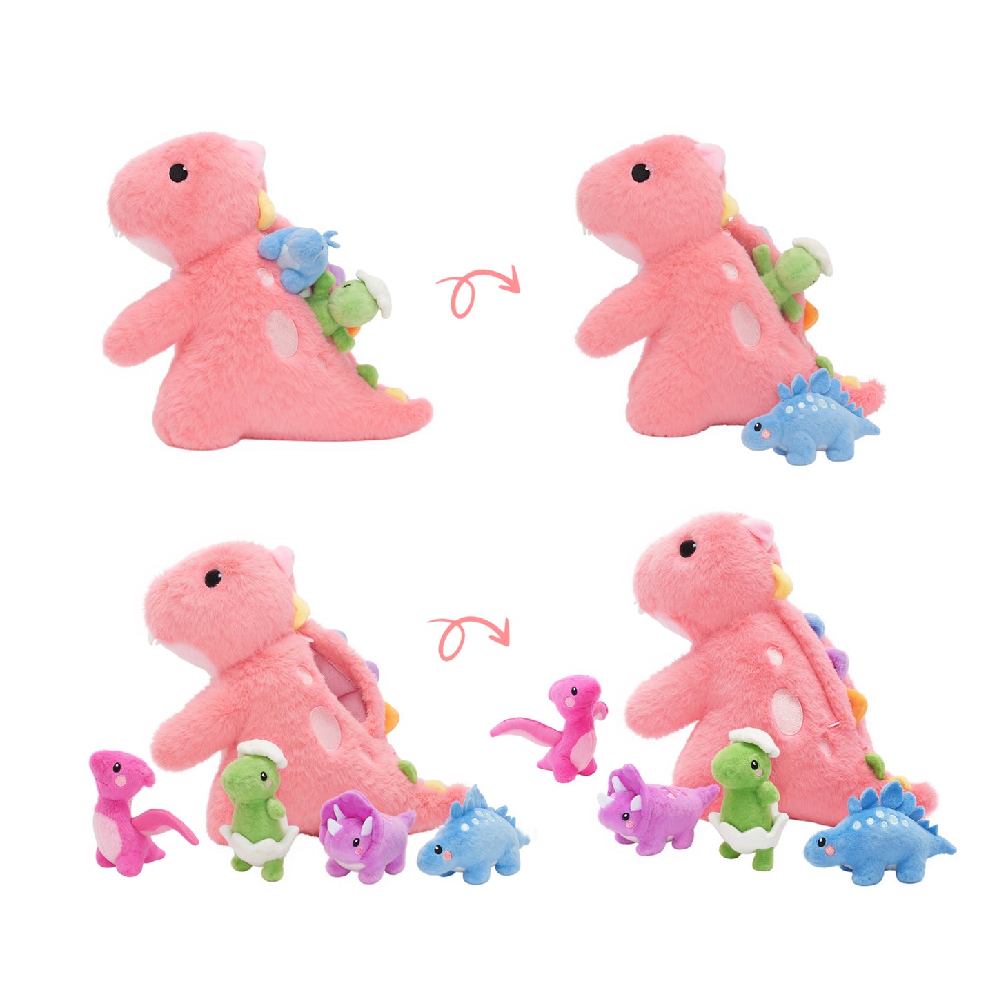Pink T Rex Dinosaur Plush Toy with Babies, with Crossbody Strap