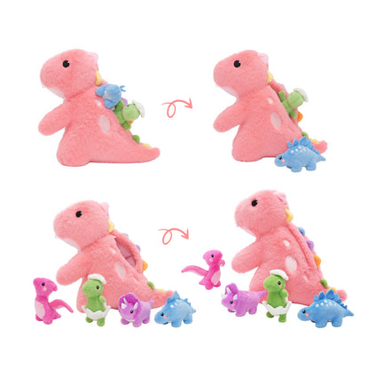 Pink T Rex Dinosaur Plush Toy with Babies, with Crossbody Strap