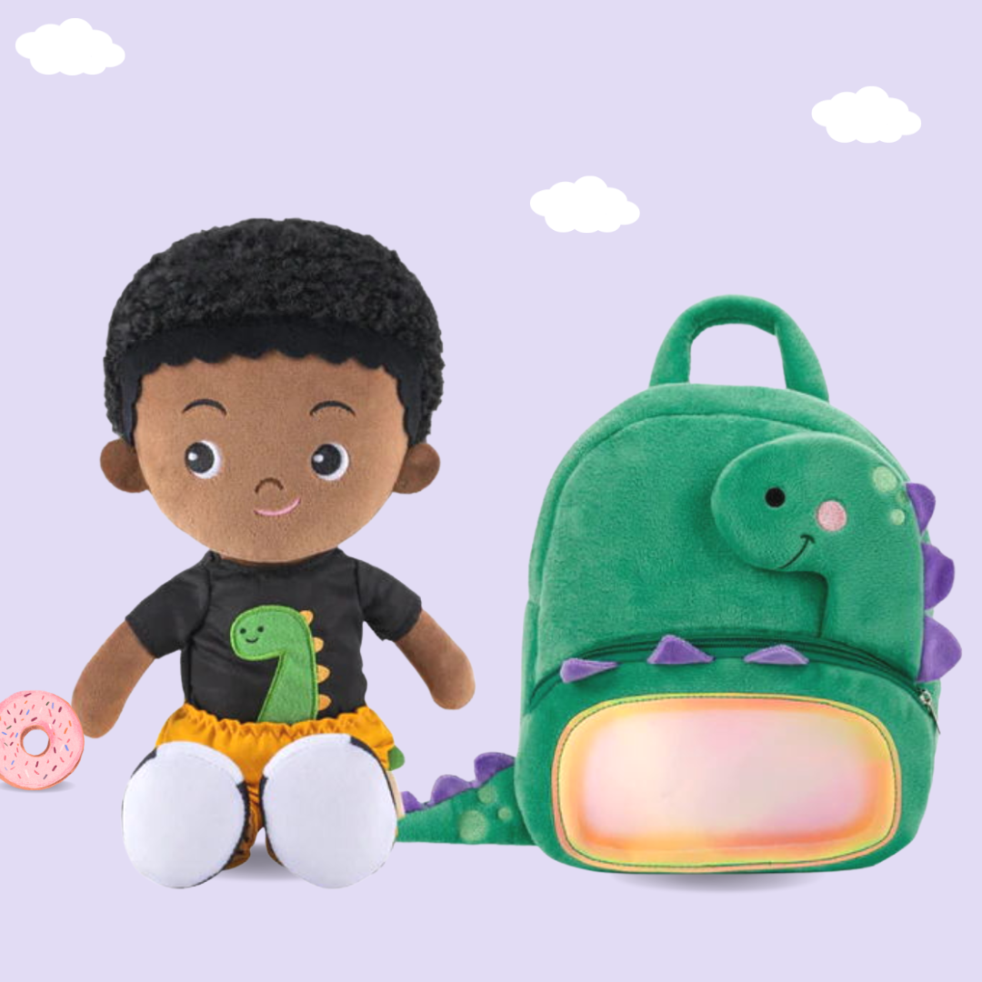 Personalized Deep Skin Tone Plush Doll & Backpack Giftset