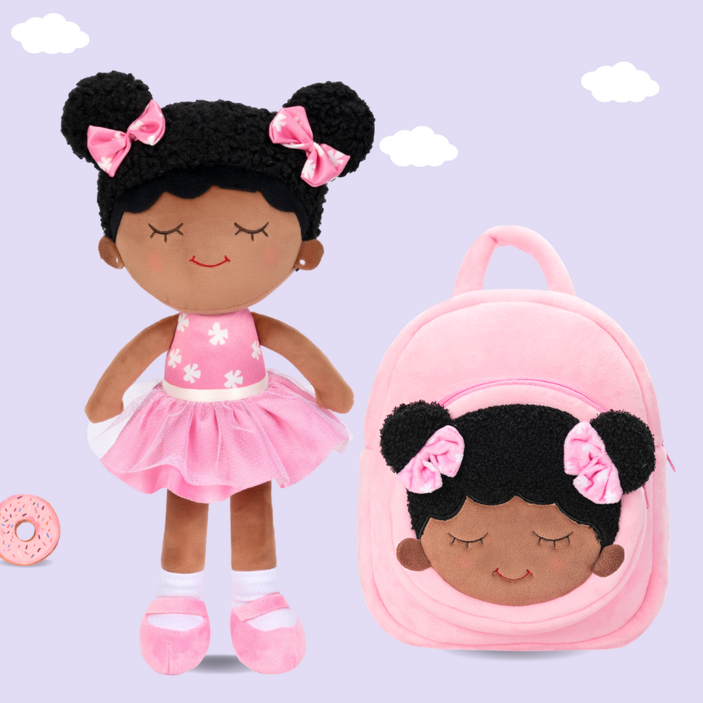 Personalized Deep Skin Tone Plush Doll & Backpack Giftset