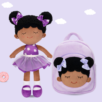 Personalized Deep Skin Tone Plush Doll & Backpack Giftset