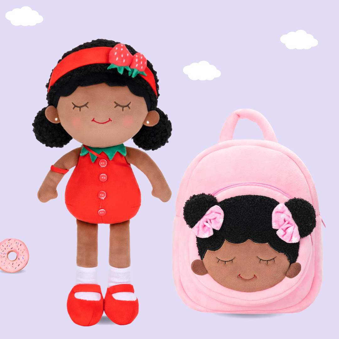 Personalized Deep Skin Tone Plush Doll & Backpack Giftset