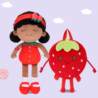 Personalized Deep Skin Tone Plush Doll & Backpack Giftset