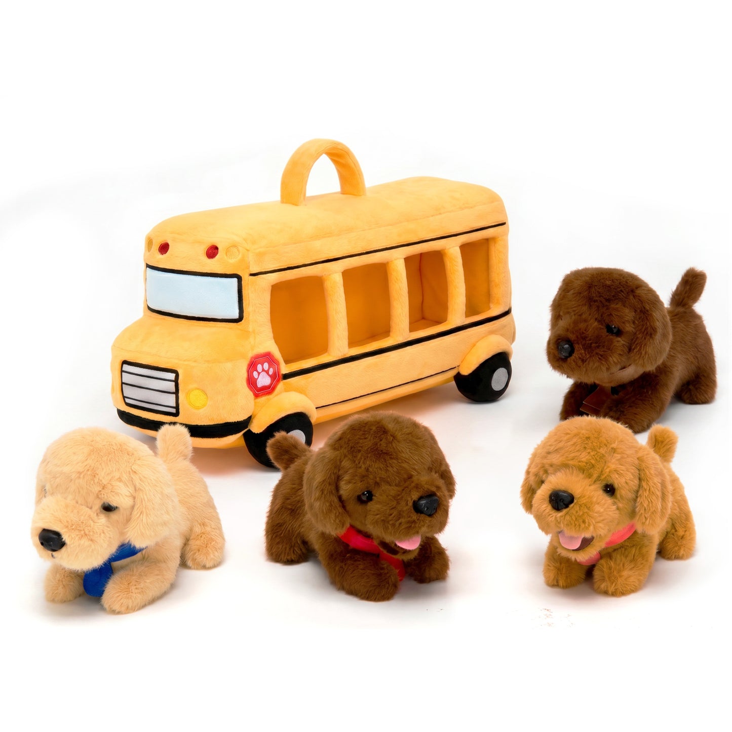 Personalised Plush Golden Retriever Puppy School Bus Playset (5-Piece Set)