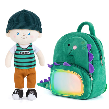 Personalized Blue Eyes & Freckle Face Boy Doll + Backpack