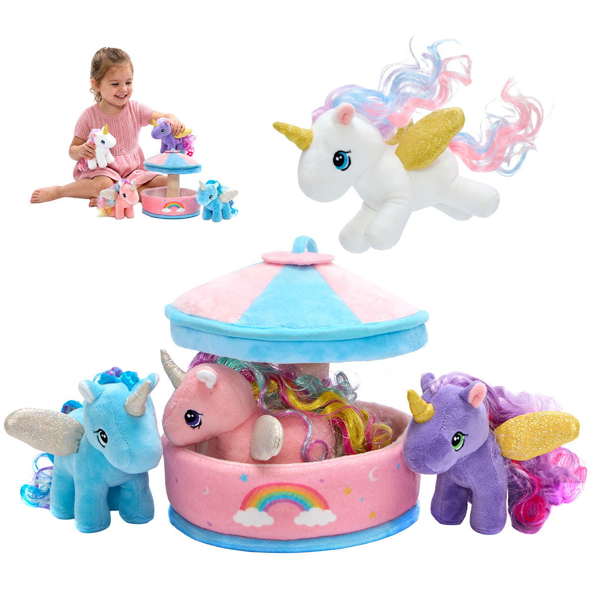 Unicorn Carousel Plush Toy Set