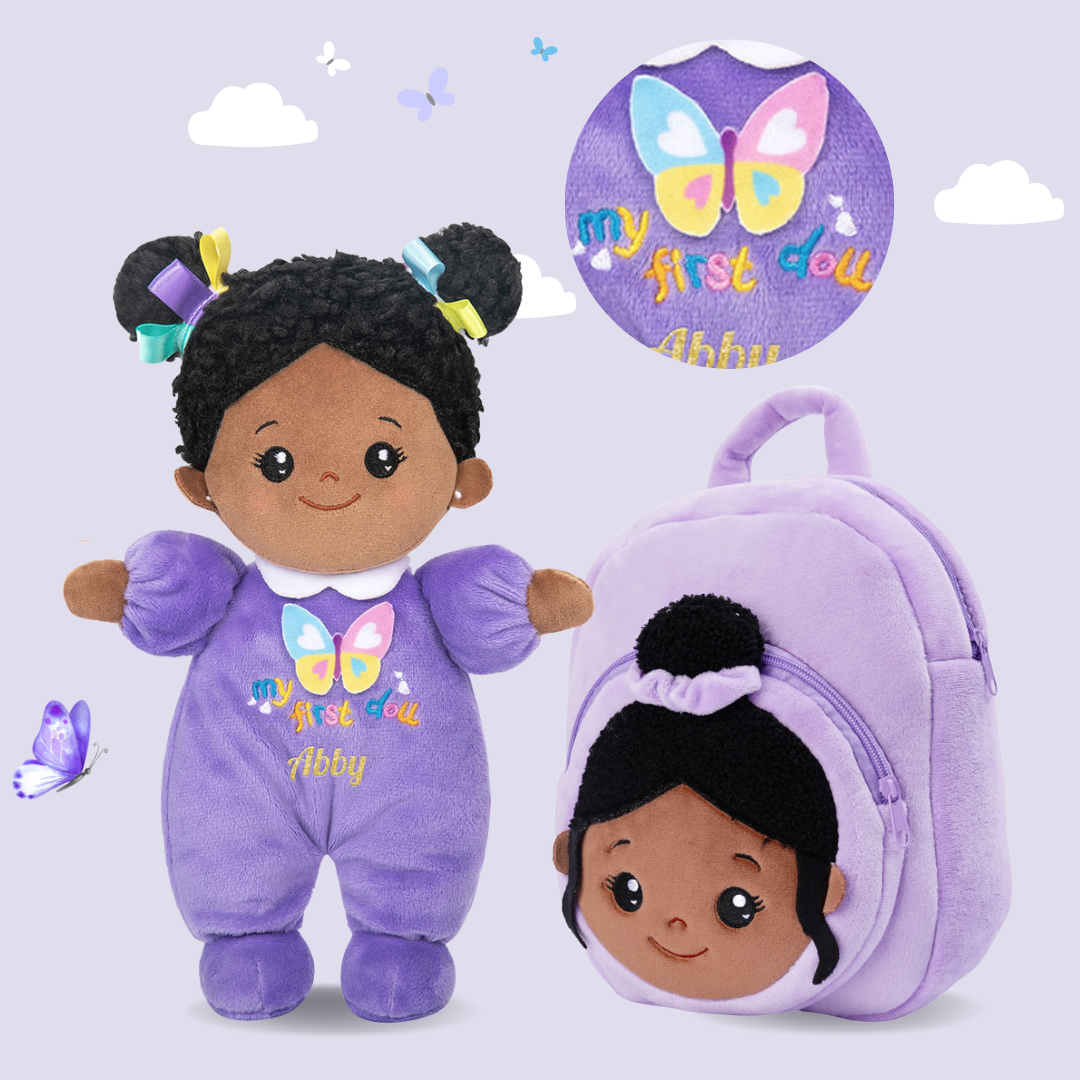 Personalized Deep Skin Tone Plush Doll & Backpack Giftset