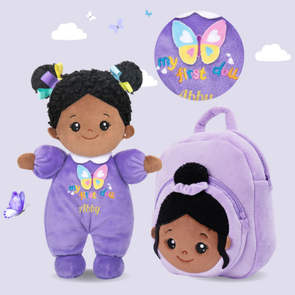 Personalized Deep Skin Tone Plush Doll & Backpack Giftset
