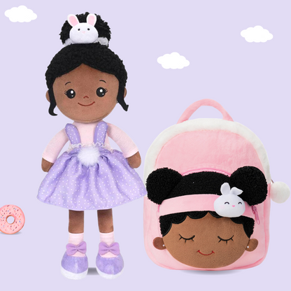 Personalized Deep Skin Tone Plush Doll & Backpack Giftset