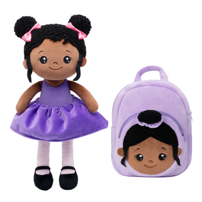Personalized Deep Skin Tone Plush Doll & Backpack Giftset