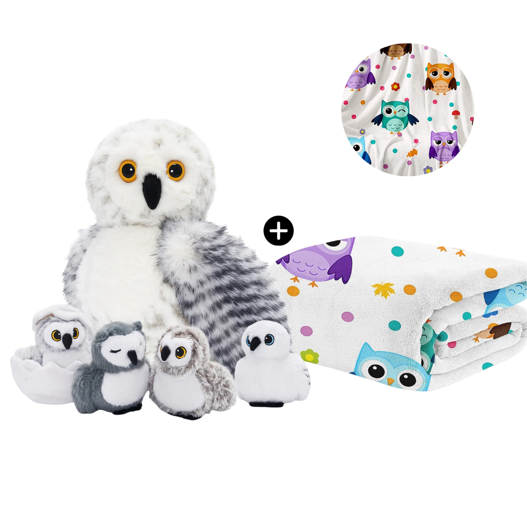 Owl Plush Stuffed Animal with 4 Babies-With rotatable head