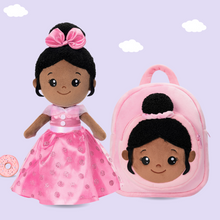 Load image into Gallery viewer, Personalized Deep Skin Tone Plush Doll &amp; Backpack Giftset