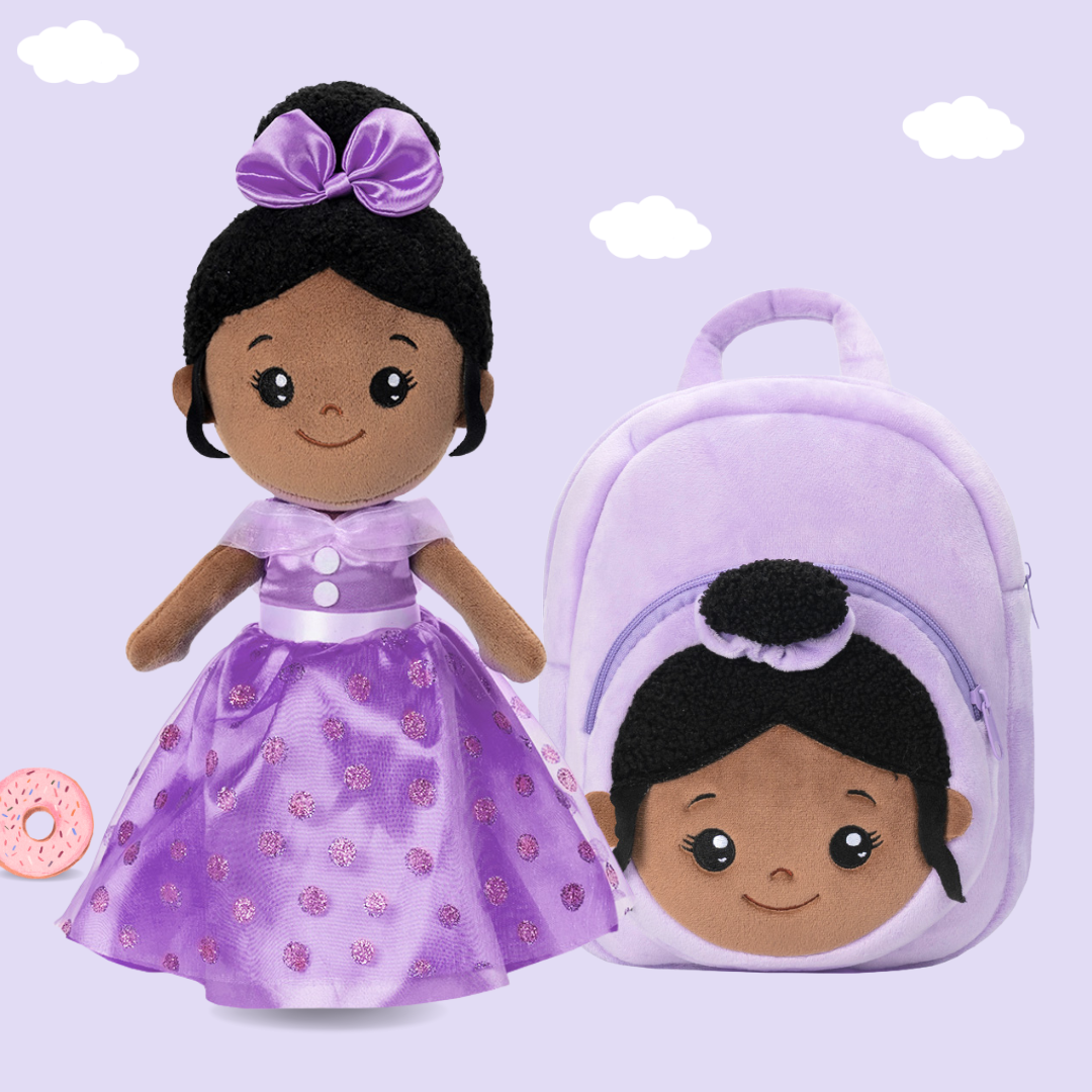 Personalized Deep Skin Tone Plush Doll & Backpack Giftset
