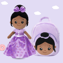 Load image into Gallery viewer, Personalized Deep Skin Tone Plush Doll &amp; Backpack Giftset