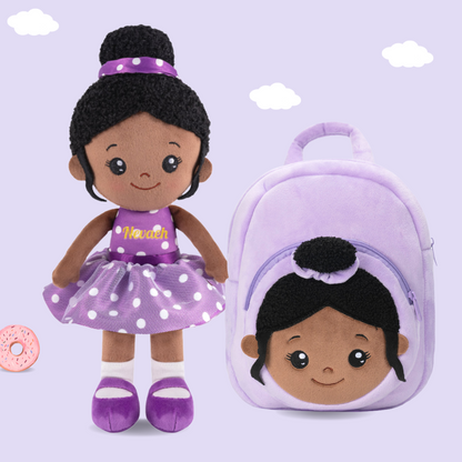 Personalized Deep Skin Tone Plush Doll & Backpack Giftset