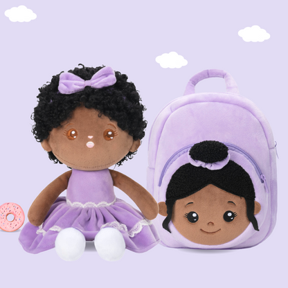 Personalized Deep Skin Tone Plush Doll & Backpack Giftset