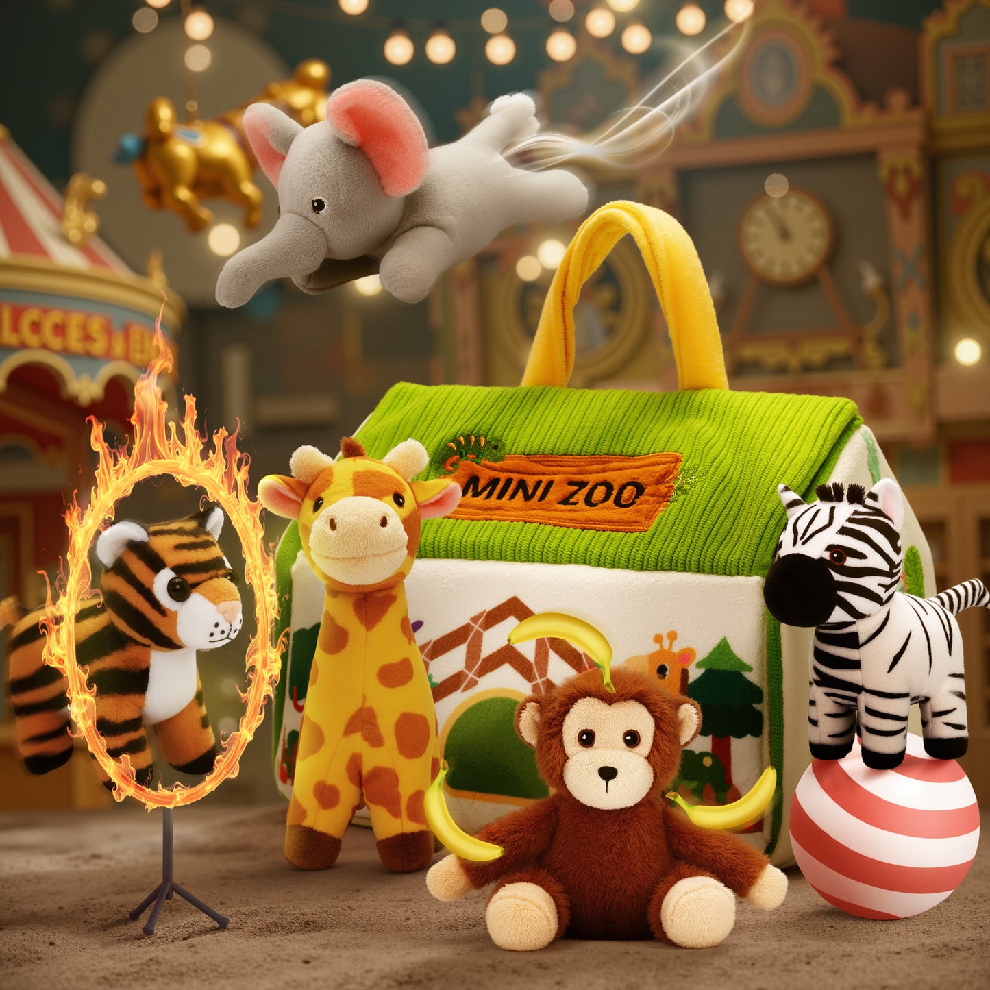 Personalized Plush Mini Zoo Toy Set with 5 Wild Stuffed Animal