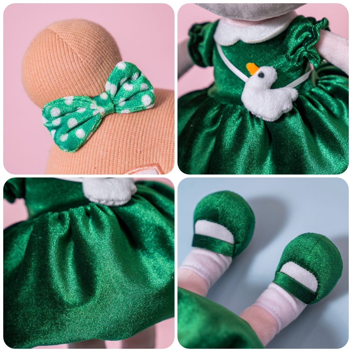 OUOZZZ Personalized Dark Green Doll and Bag Gift Set Green + Backpack