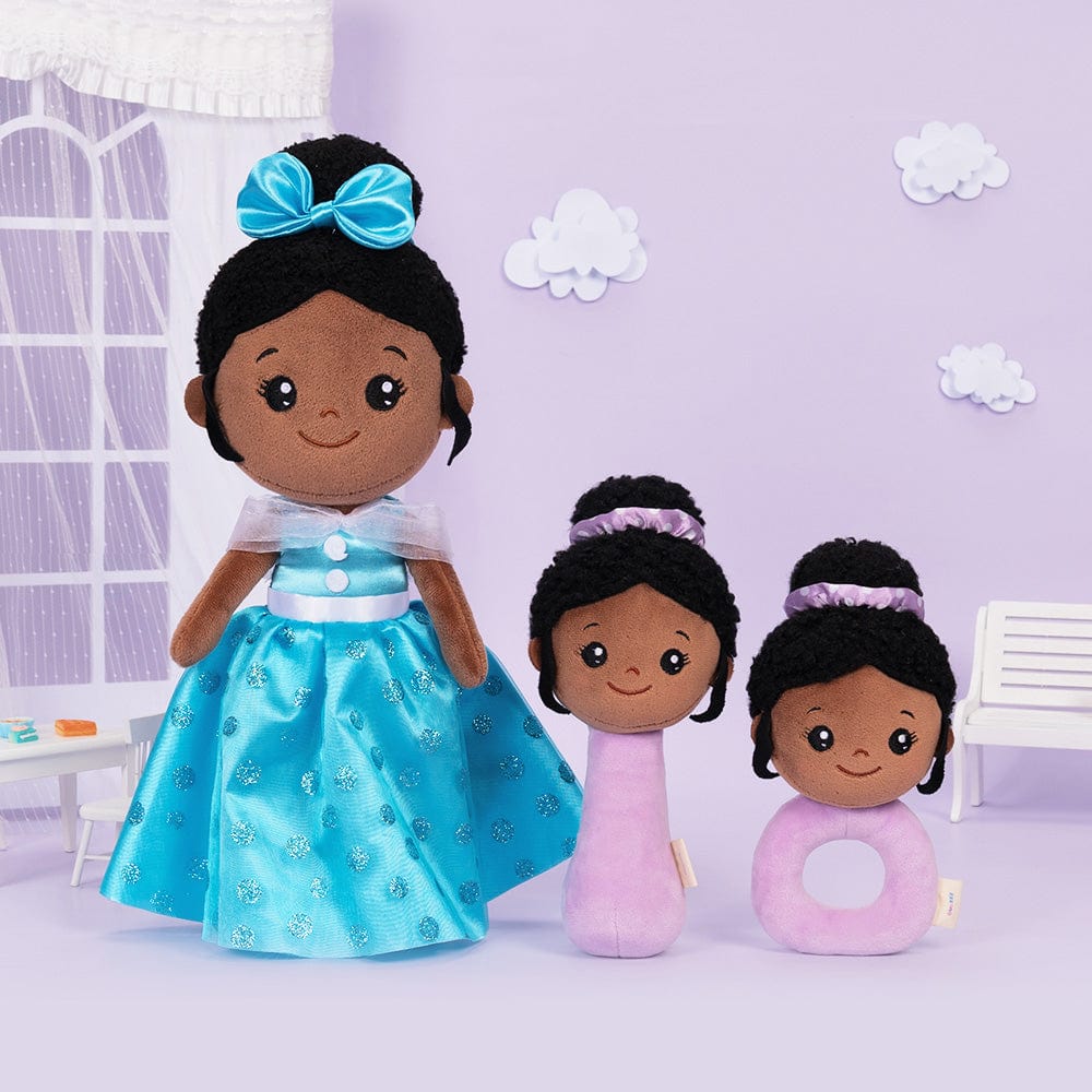 OUOZZZ Personalized Deep Skin Tone Plush Blue Princess Doll