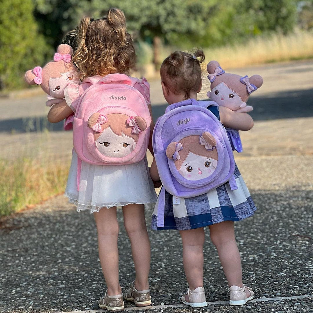 OUOZZZ Personalized Plush Rag Baby Girl Doll + Backpack Bundle -2 Skin Tones
