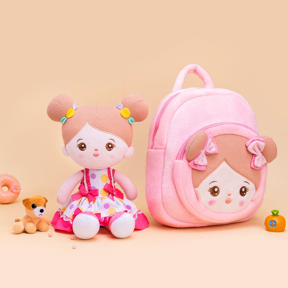 OUOZZZ Personalized Plush Rag Baby Girl Doll + Backpack Bundle -2 Skin Tones Abby - Red / With Backpack