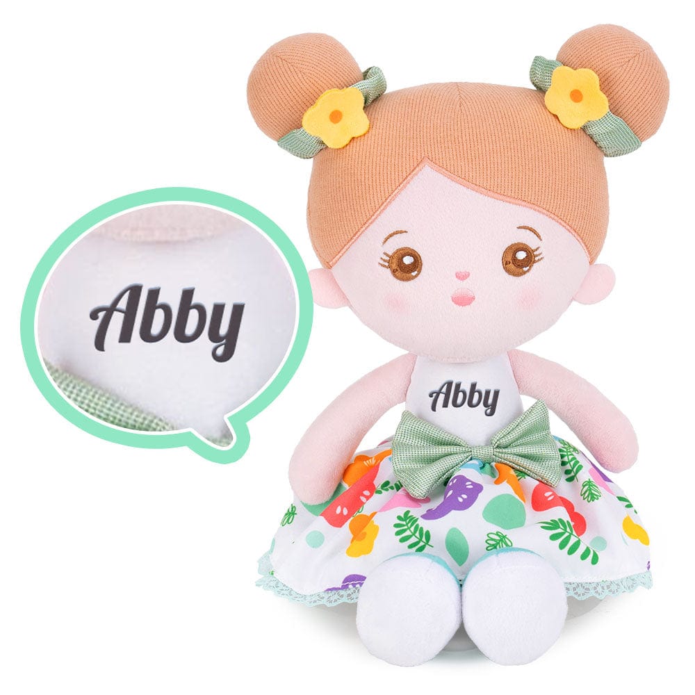 OUOZZZ Personalized Plush Rag Baby Girl Doll + Backpack Bundle -2 Skin Tones Abby - Green / Only Doll