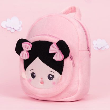 OUOZZZ Personalized Black Hair Pink Plush Baby Girl Backpack