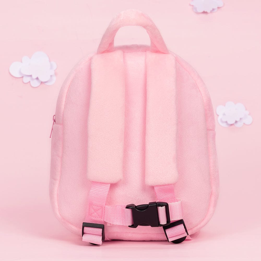 OUOZZZ Personalized Black Hair Pink Plush Baby Girl Backpack