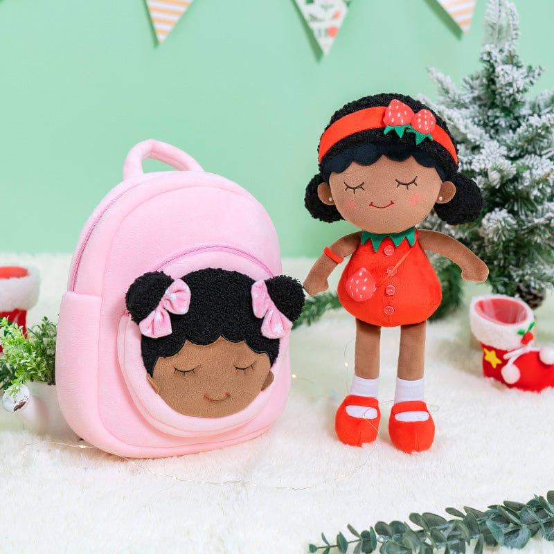 iFrodoll iFrodoll Personalized Deep Skin Tone Plush Strawberry Doll Red With Backpack